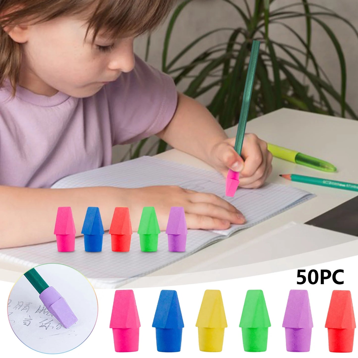 Transform Your Homework Experience with 50 Non-Toxic Pencil Cap Erasers - Ideal for Teens! ✏️✨