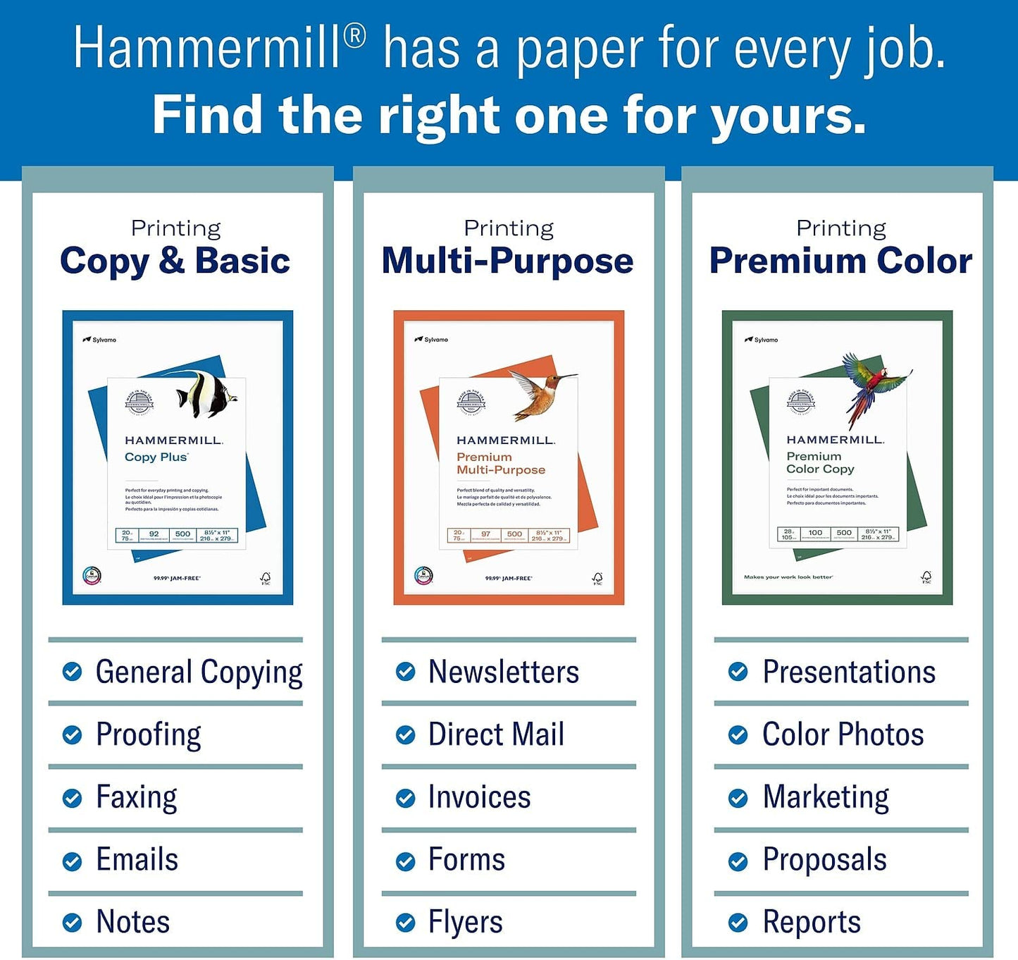Premium Multipurpose Printer Paper, 24 lb, 8.5 x 11 inches, 5 Reams (2,500 Sheets), 97 Bright, Made in the USA, Model 105810C