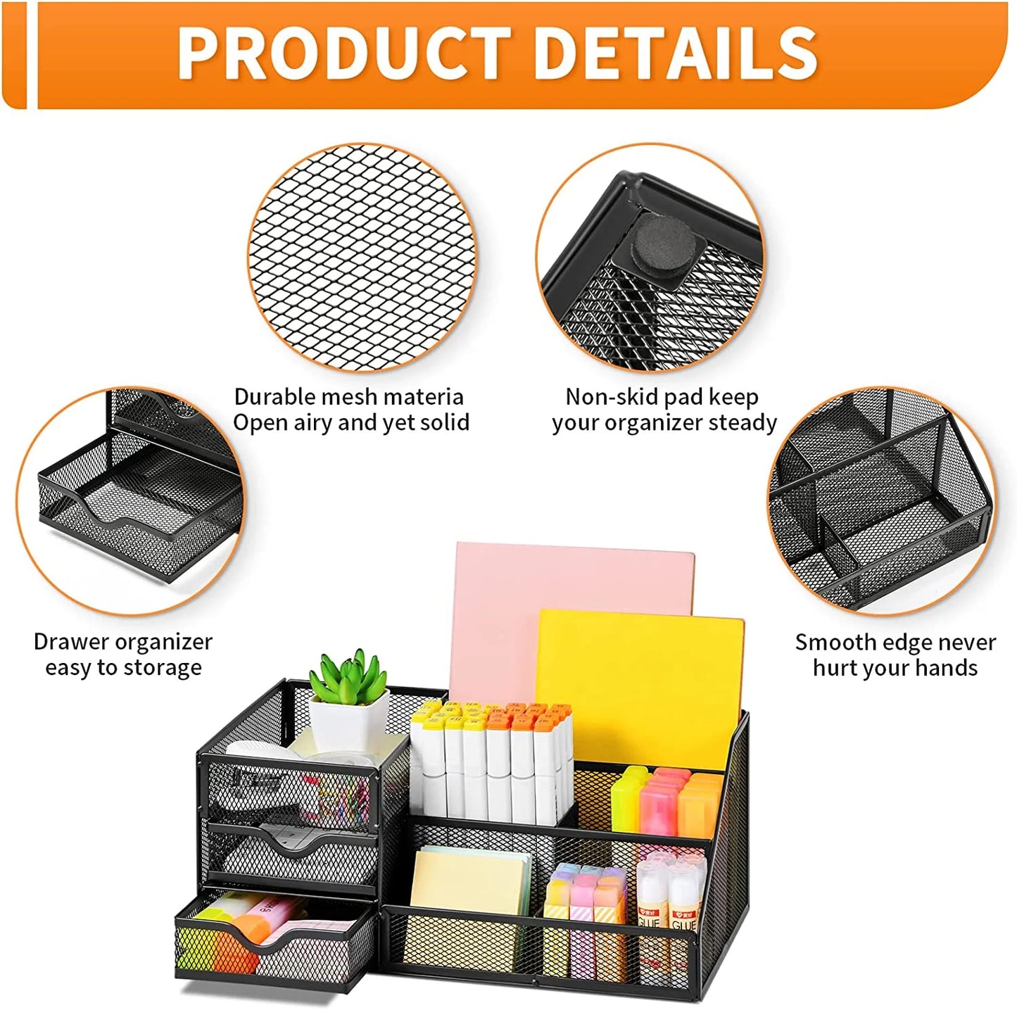 Stylish Mesh Desk Organizer with Drawers - Perfect for Office Supplies & Desktop Organization (1 Pack)