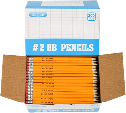 200Ct #2 HB Pencils Pre Sharpened Bulk Pack Wood Cased School Office Supplies