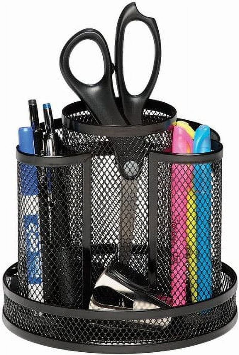 Desk Organizer, Rotating Office Supply Caddy, Mesh, Black (6.5" X 6.5" X 6.25), 1 Count