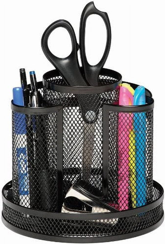 Desk Organizer, Rotating Office Supply Caddy, Mesh, Black (6.5" X 6.5" X 6.25), 1 Count