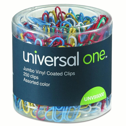 Vinyl-Coated Wire Paper Clips, Jumbo, Assorted Colors, 250 Ct