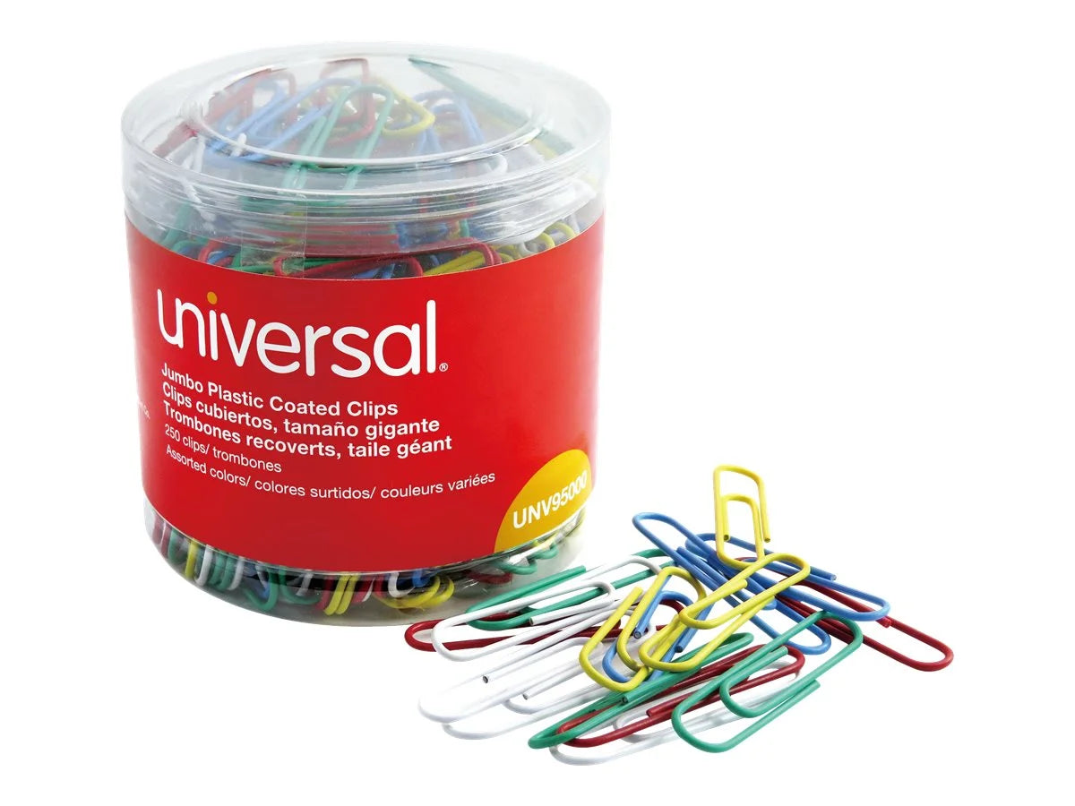 Vinyl-Coated Wire Paper Clips, Jumbo, Assorted Colors, 250 Ct