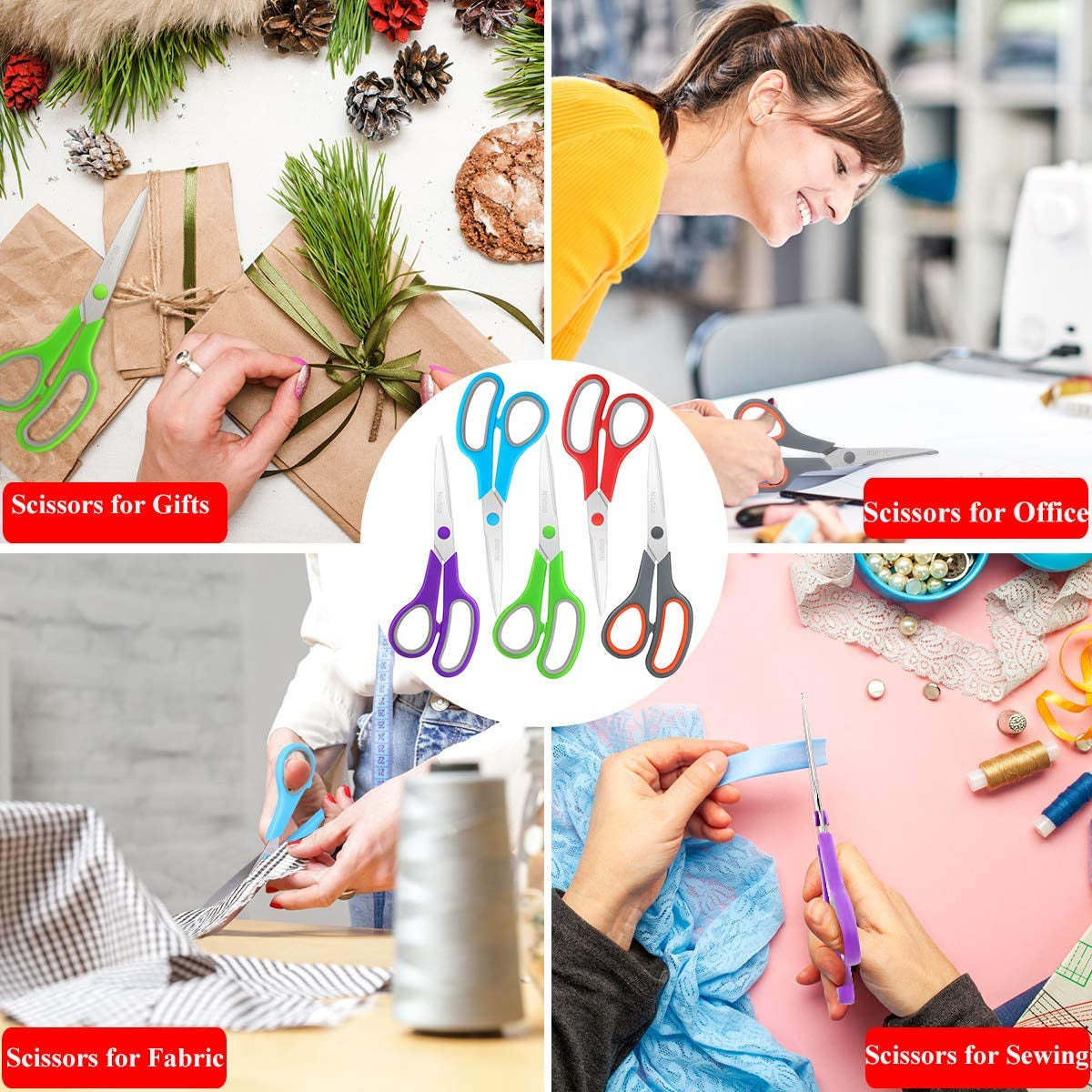 Get Creative with Our 5-Pack of 8" Multipurpose Scissors! Perfect for Home, School, and Office – Comfort Grip for Everyone! ✂️✨ #CraftSupplies #SewingEssentials