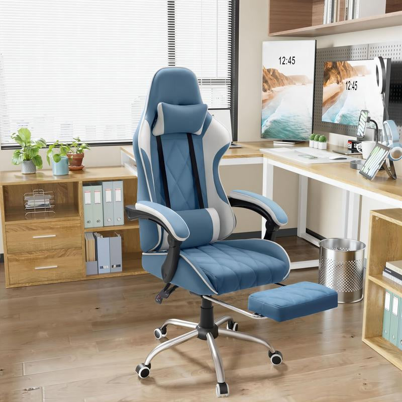 HOMALL Gaming Chair Fabric Computer Chair Massage Game Chair Cloth Office Chair with Headrest, Lumbar Support & Footrest,White