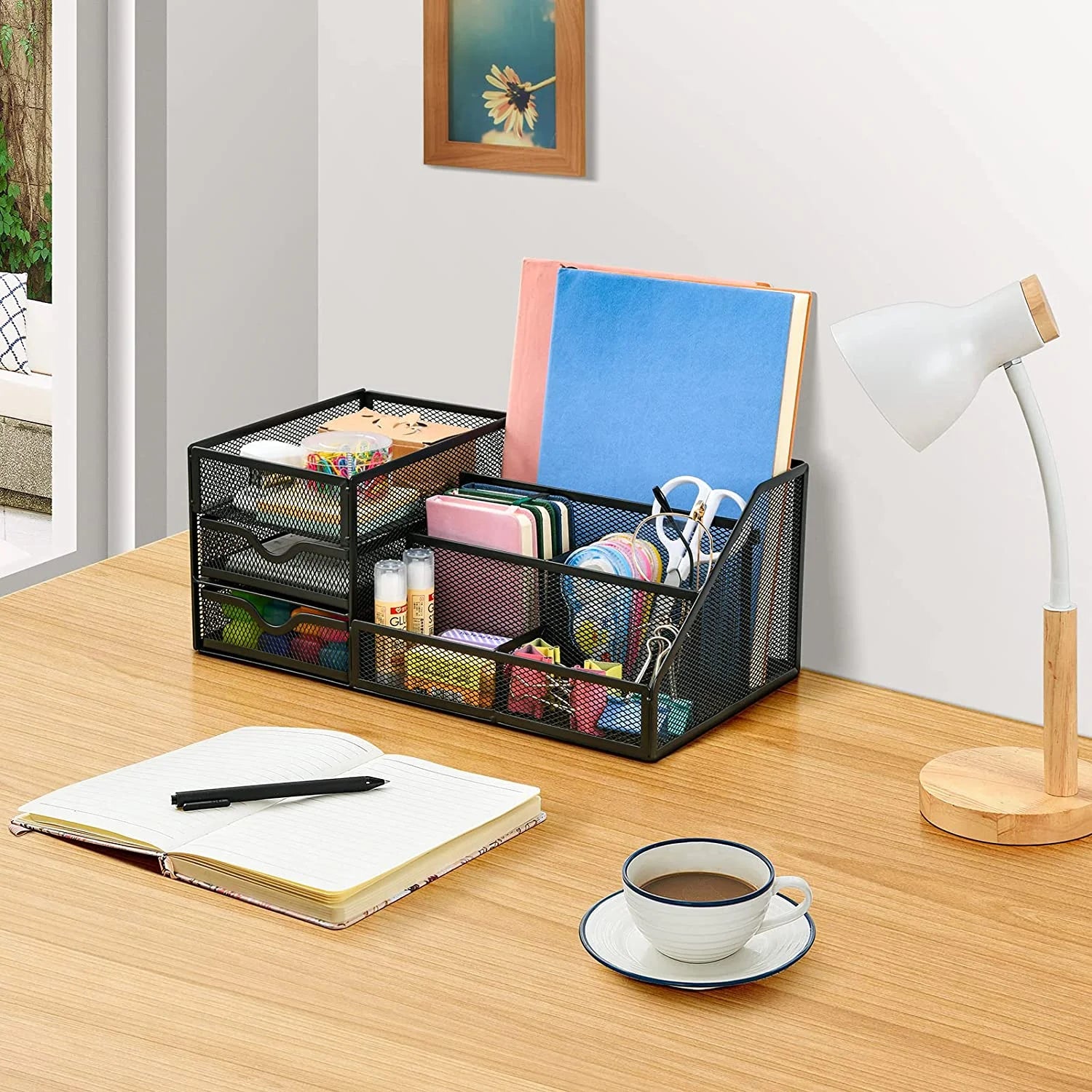 Stylish Mesh Desk Organizer with Drawers - Perfect for Office Supplies & Desktop Organization (1 Pack)
