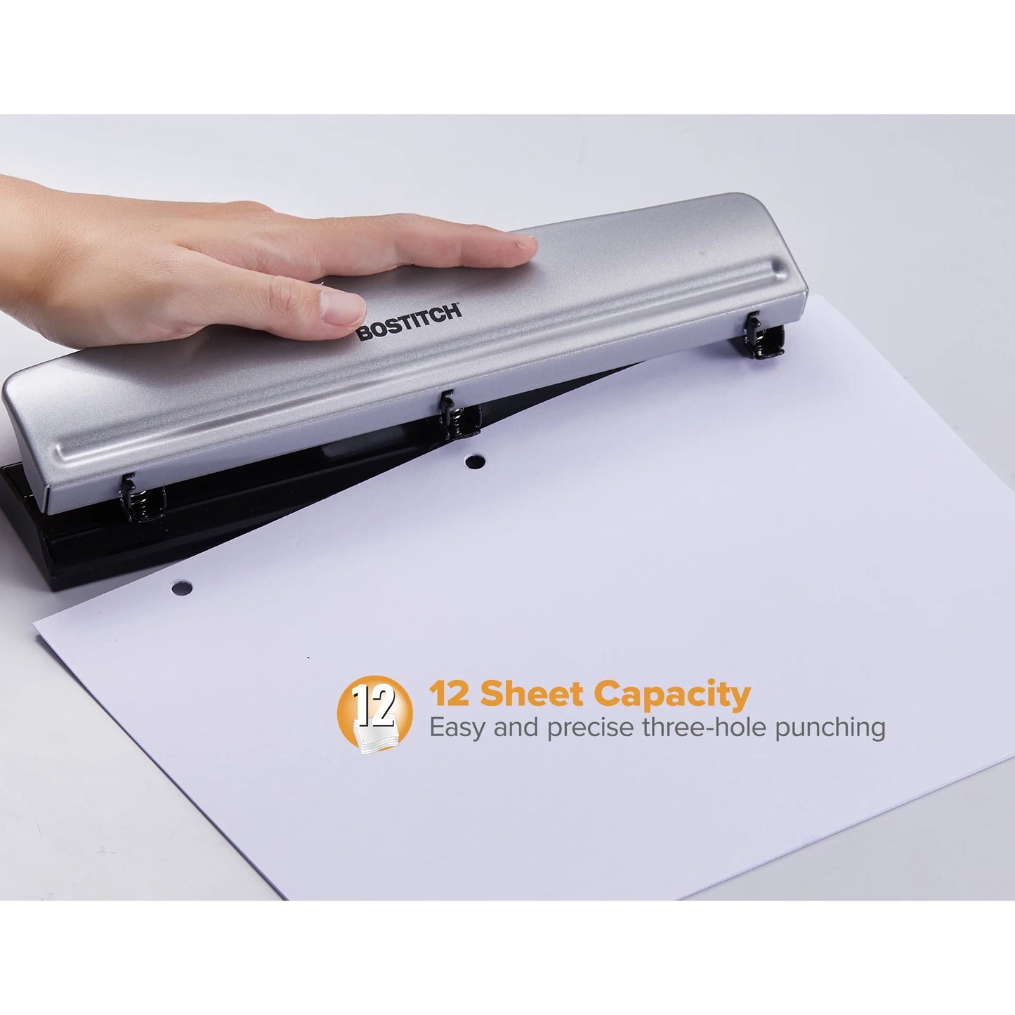 Sleek Silver 3 Hole Punch - Effortlessly Punch Up to 12 Sheets! 🌟✂️ #OfficeEssentials #StayOrganized