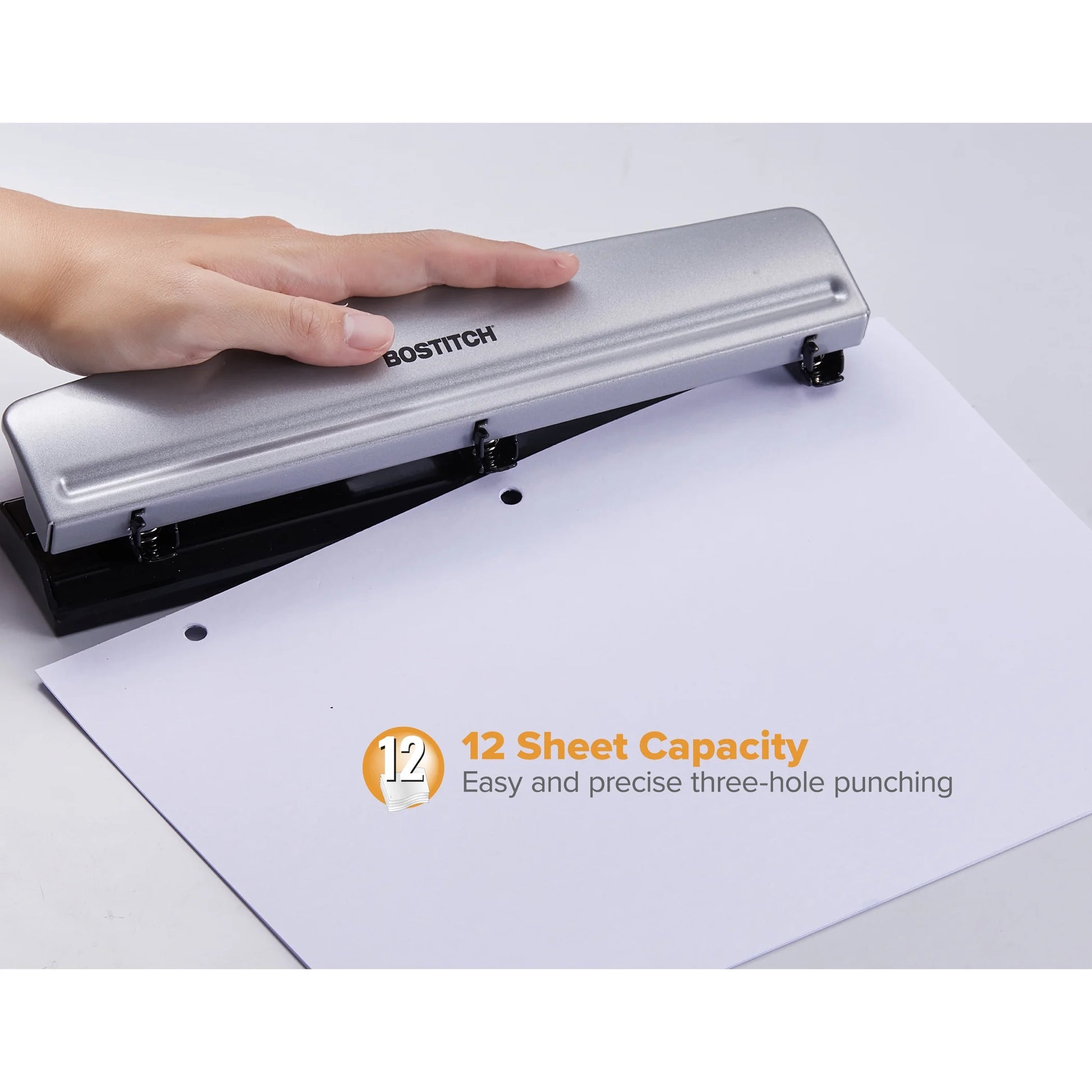 Sleek Silver 3 Hole Punch - Effortlessly Punch Up to 12 Sheets! 🌟✂️ #OfficeEssentials #StayOrganized