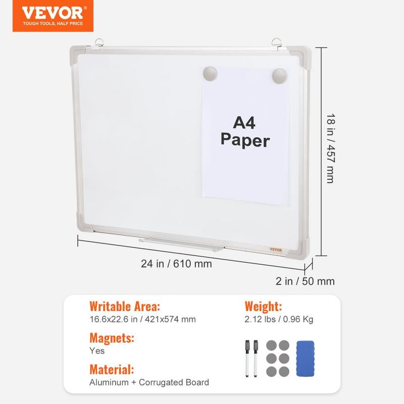 VEVOR Mobile Magnetic Whiteboard, 36 X 24 Inch, Double Sided, 360 Degree Reversible Rolling Dry Erase Board, Height Adjustable with Aluminum Frame and Lockable Swivel Wheels, for Office School Home