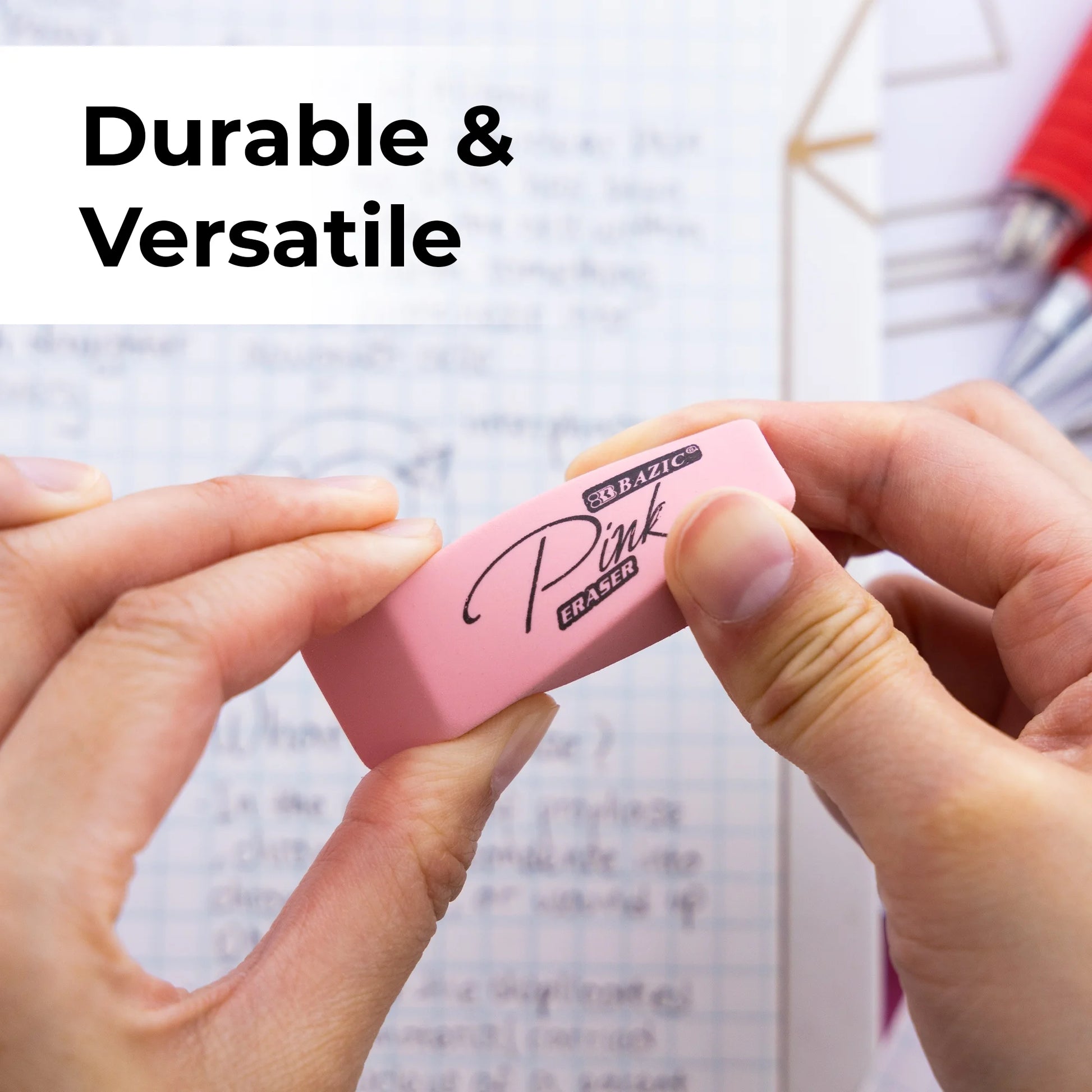 BAZIC Pink Eraser Latex Free Bevel Erasers Block Erasers (4/Pack), 1-Pack