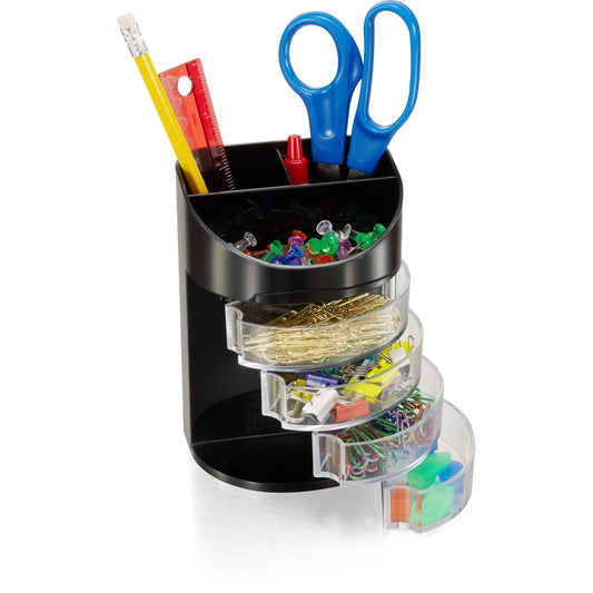 Elevate Your Workspace with Our Chic Black & Clear 7-Compartment Supply Organizer! 🖤✨