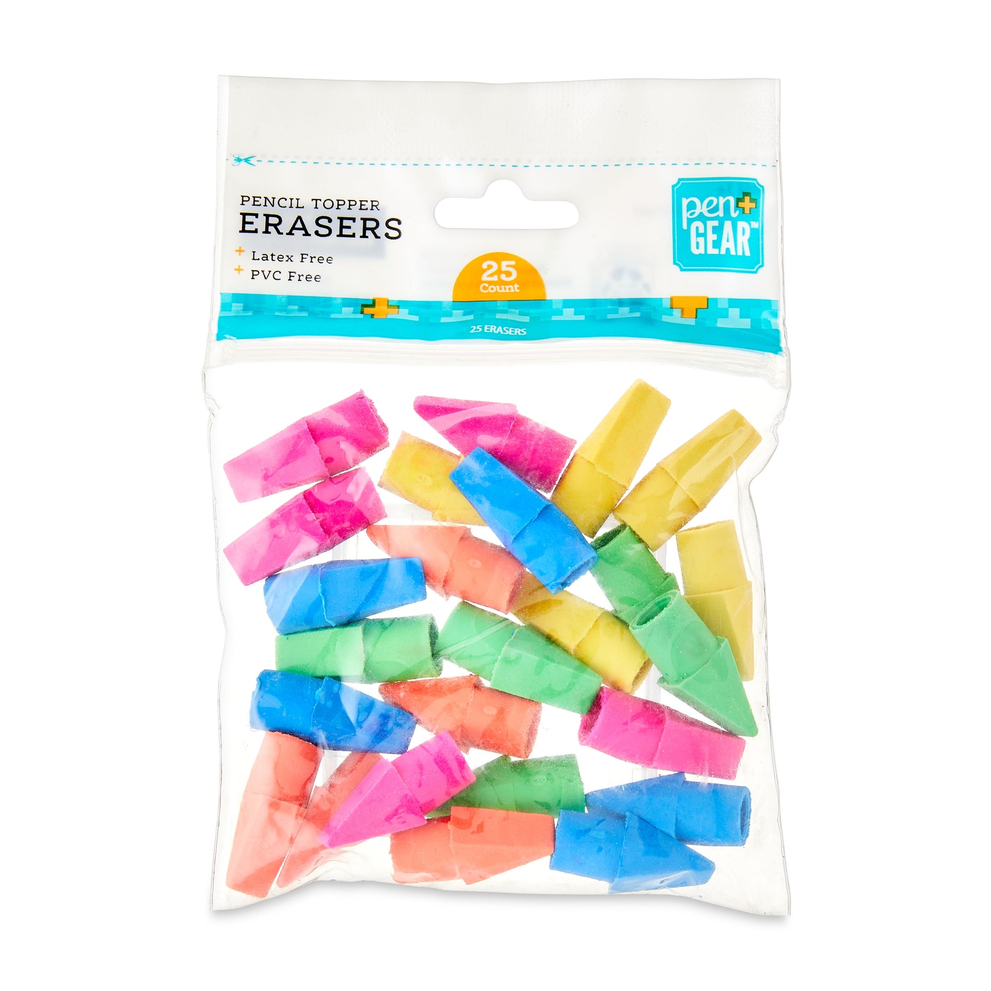 Pencil Cap Erasers, 25 Count – Assorted Colors, Smudge-Free, Fits #2 Pencils