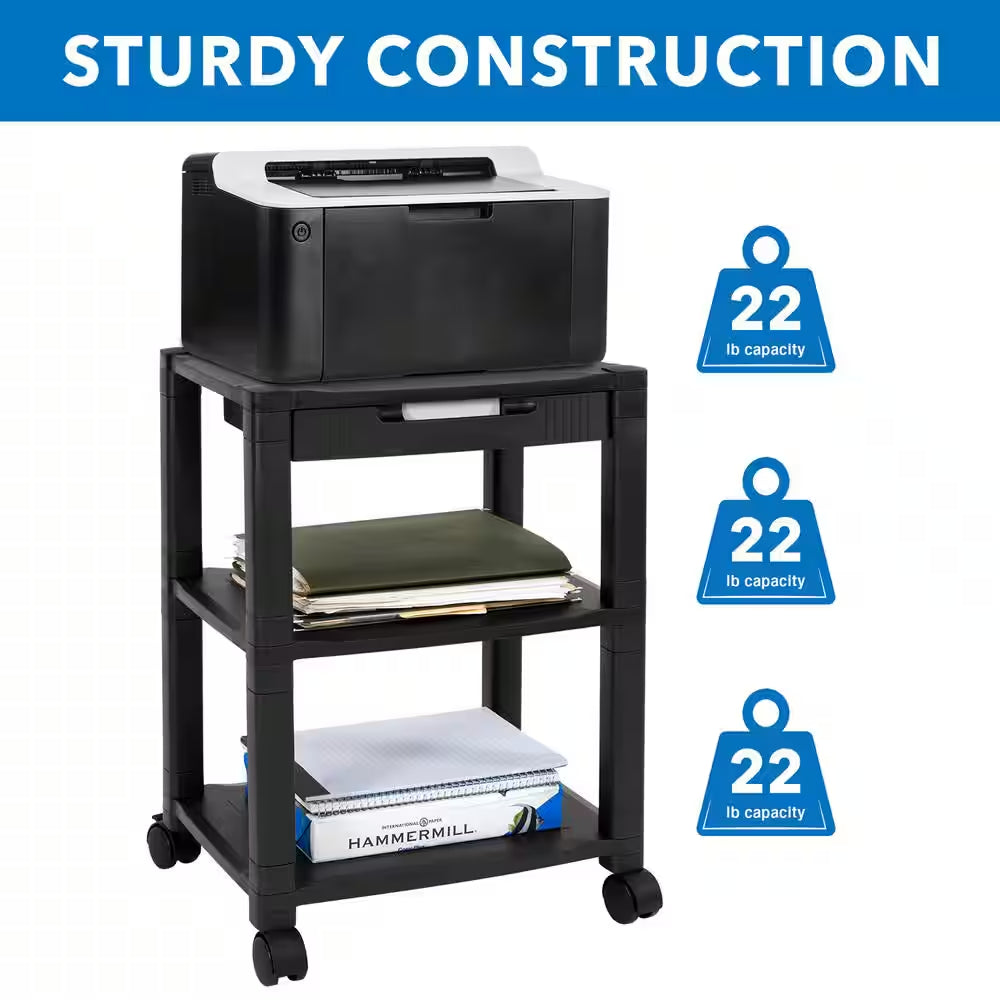 Transform Your Home Office with Our Stylish 17" Triple Shelf Black Printer Cart – Ideal for Under-Desk Organization! 🖨️✨