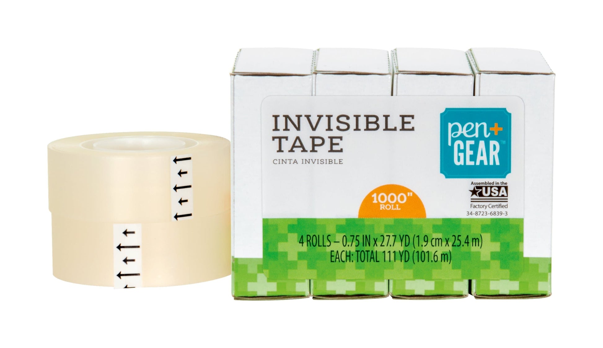 (3 Pack) Pen + Gear Invisible Tape, Clear, 3/4" X 1000", 4 Roll of Tape