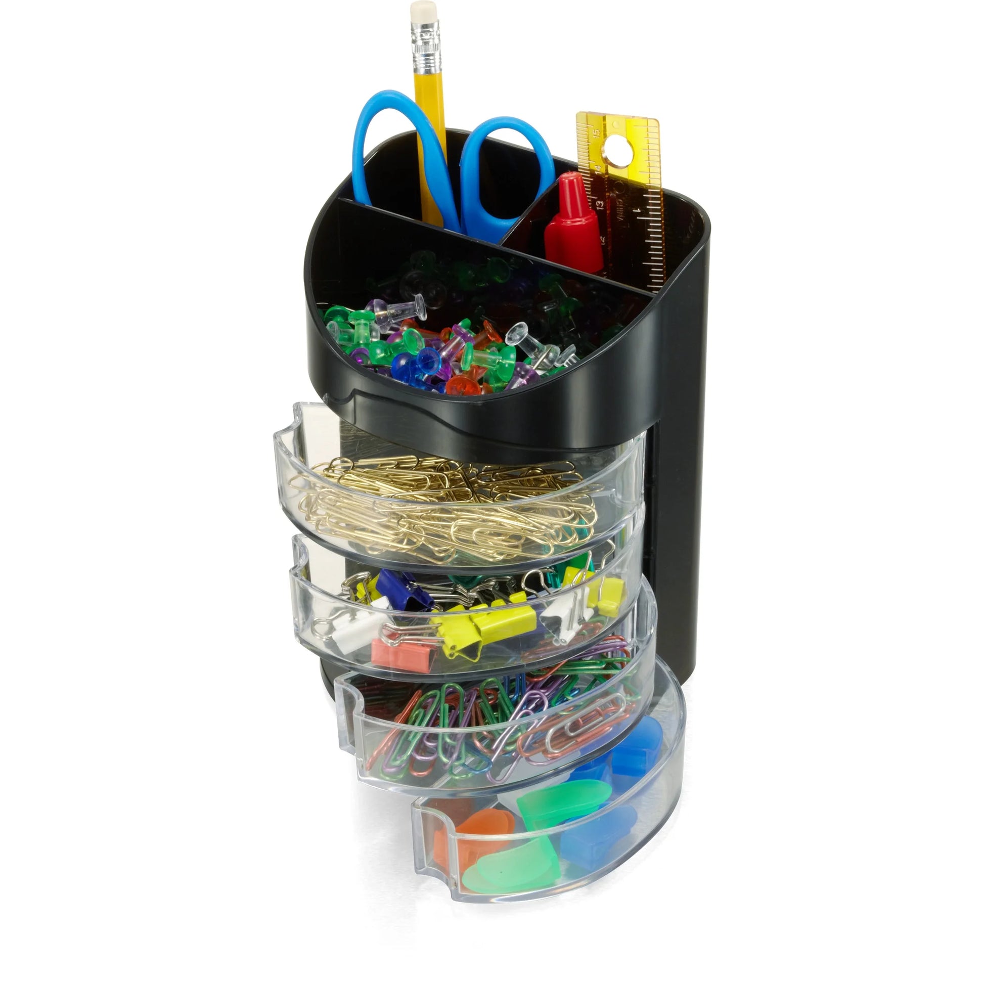Elevate Your Workspace with Our Chic Black & Clear 7-Compartment Supply Organizer! 🖤✨