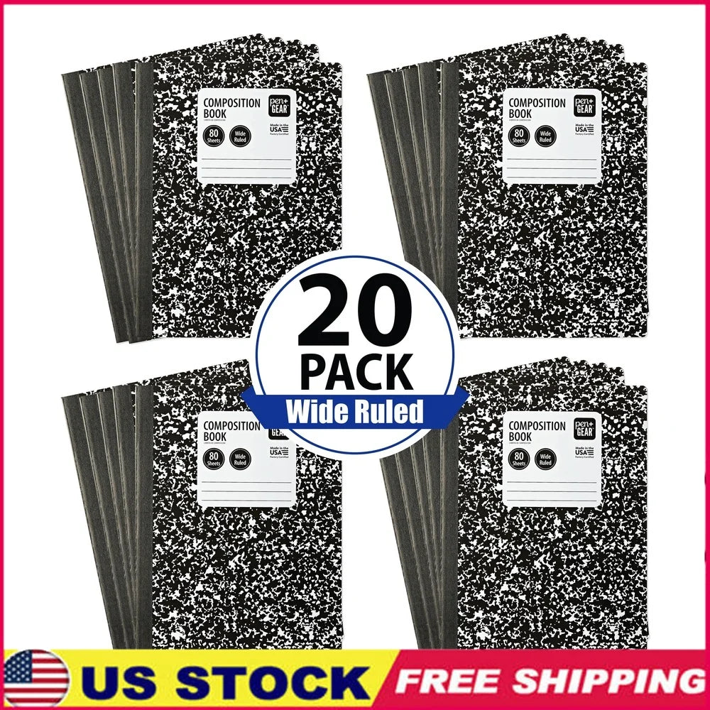 20 Pack Wide Ruled Marble Composition Notebooks 80 Sheets Durable Covers Flexible Design Portable School Office Supplies