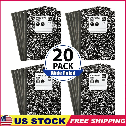 20 Pack Wide Ruled Marble Composition Notebooks 80 Sheets Durable Covers Flexible Design Portable School Office Supplies