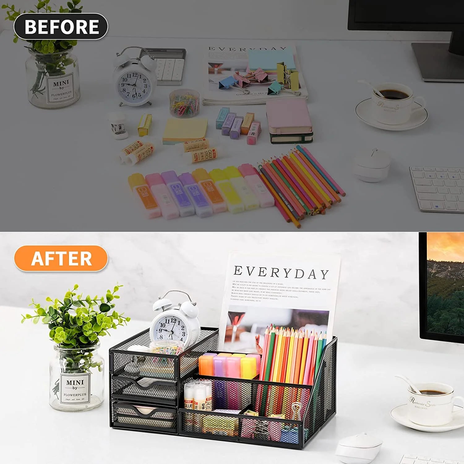 Stylish Mesh Desk Organizer with Drawers - Perfect for Office Supplies & Desktop Organization (1 Pack)