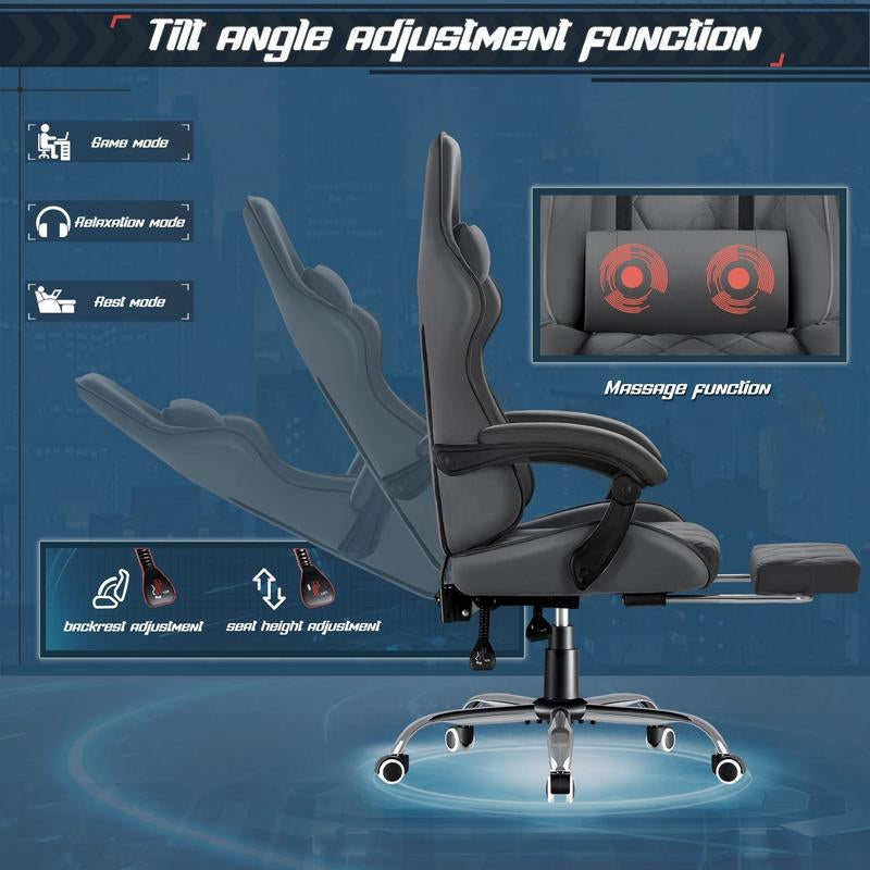 HOMALL Gaming Chair Fabric Computer Chair Massage Game Chair Cloth Office Chair with Headrest, Lumbar Support & Footrest,White