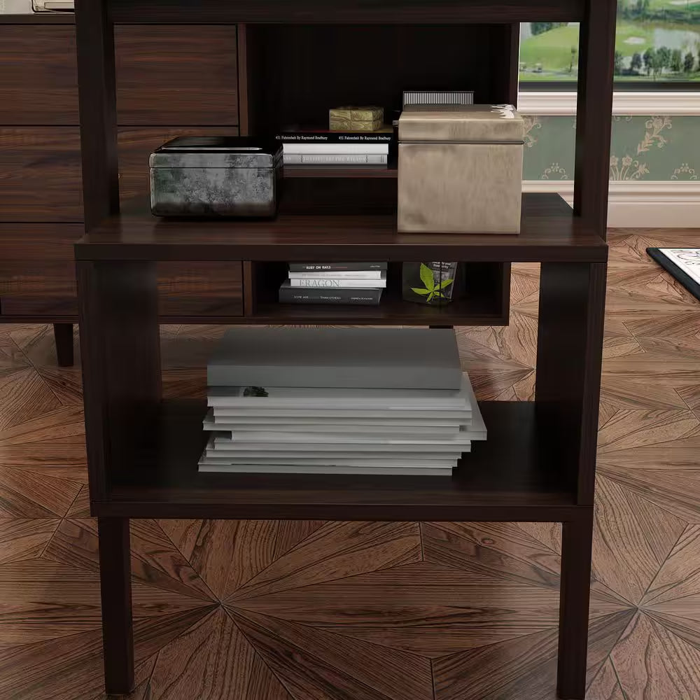 55.1 In. Width L-Shaped Brown Wooden 3-Drawer Computer Desk, Writing Desk with Shelves Storage