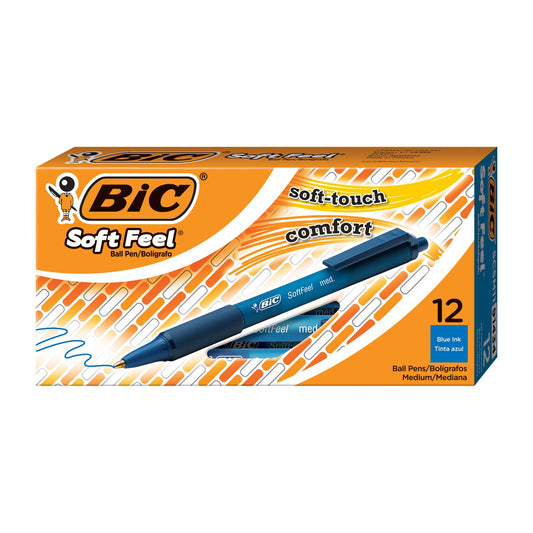 BIC Soft Feel Blue Retractable Ballpoint Pens, Medium Point (1.0Mm), 12-Count