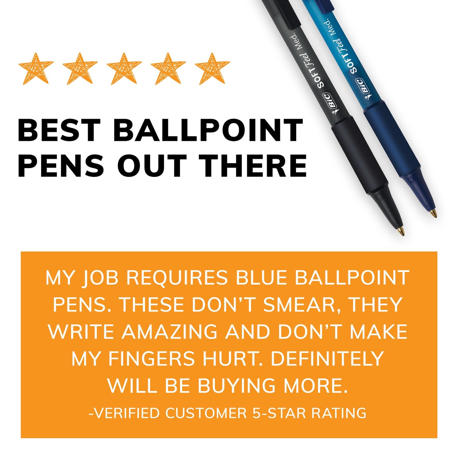 BIC Soft Feel Retractable Ball Point Pen Medium, Blue Ink, 36 Pack