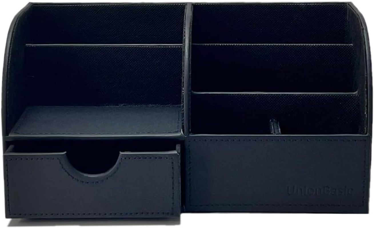 Elevate Your Workspace with the Sleek Black Leather Desk Organizer – The Ultimate Solution for Pens, Business Cards, and More! 🖊️📇📱