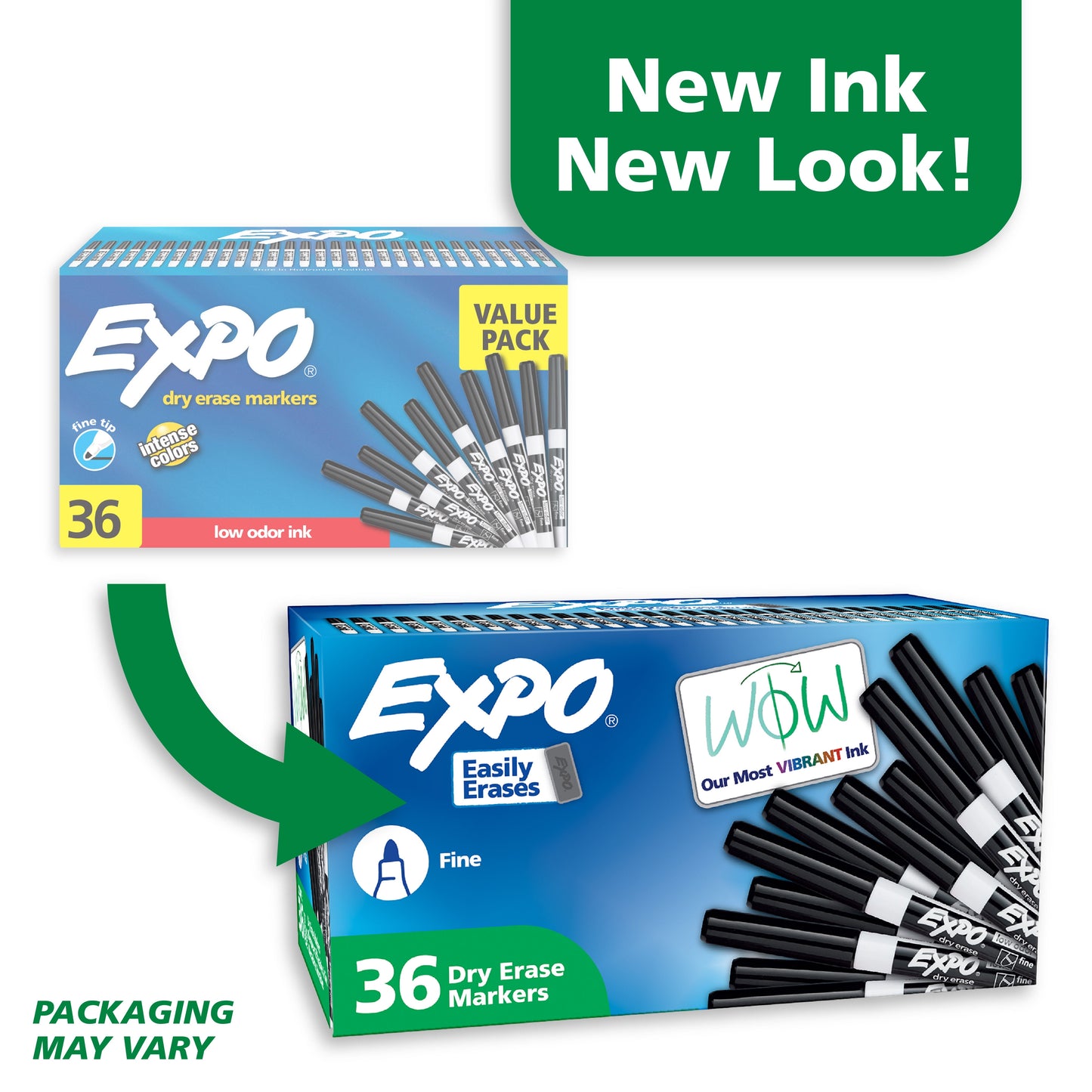 Dry Erase Markers, Black, Fine Tip, 36 Count