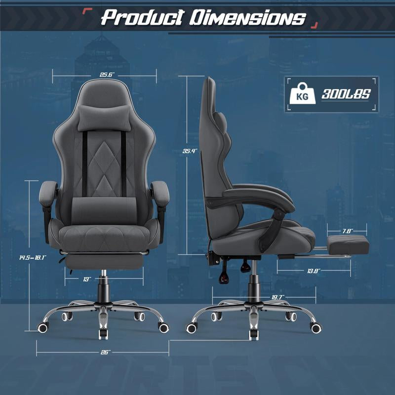HOMALL Gaming Chair Fabric Computer Chair Massage Game Chair Cloth Office Chair with Headrest, Lumbar Support & Footrest,White