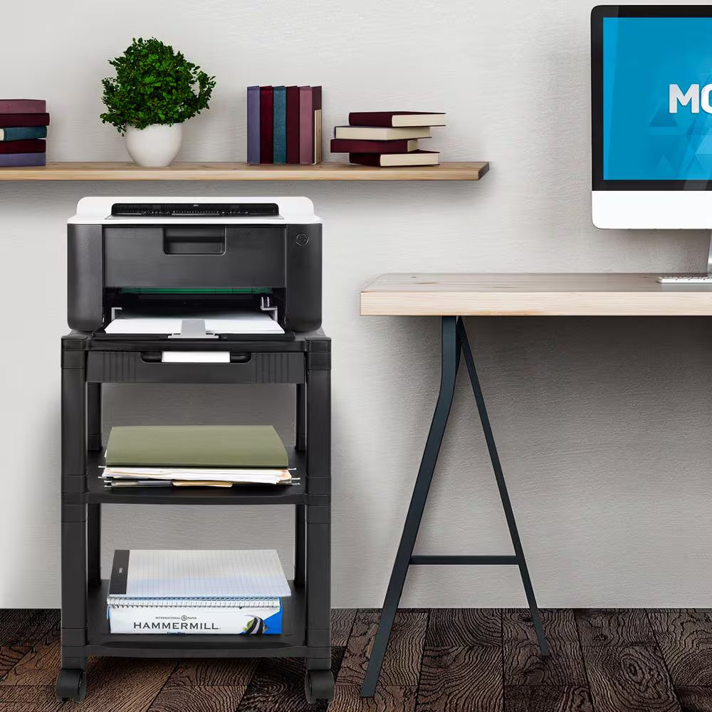 Transform Your Home Office with Our Stylish 17" Triple Shelf Black Printer Cart – Ideal for Under-Desk Organization! 🖨️✨