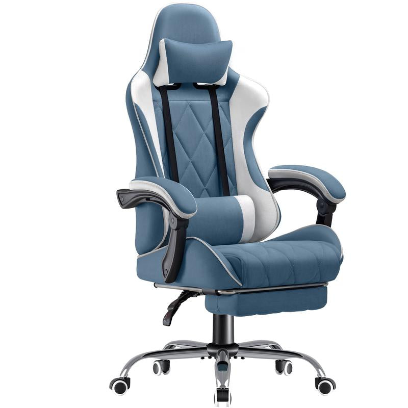 HOMALL Gaming Chair Fabric Computer Chair Massage Game Chair Cloth Office Chair with Headrest, Lumbar Support & Footrest,White