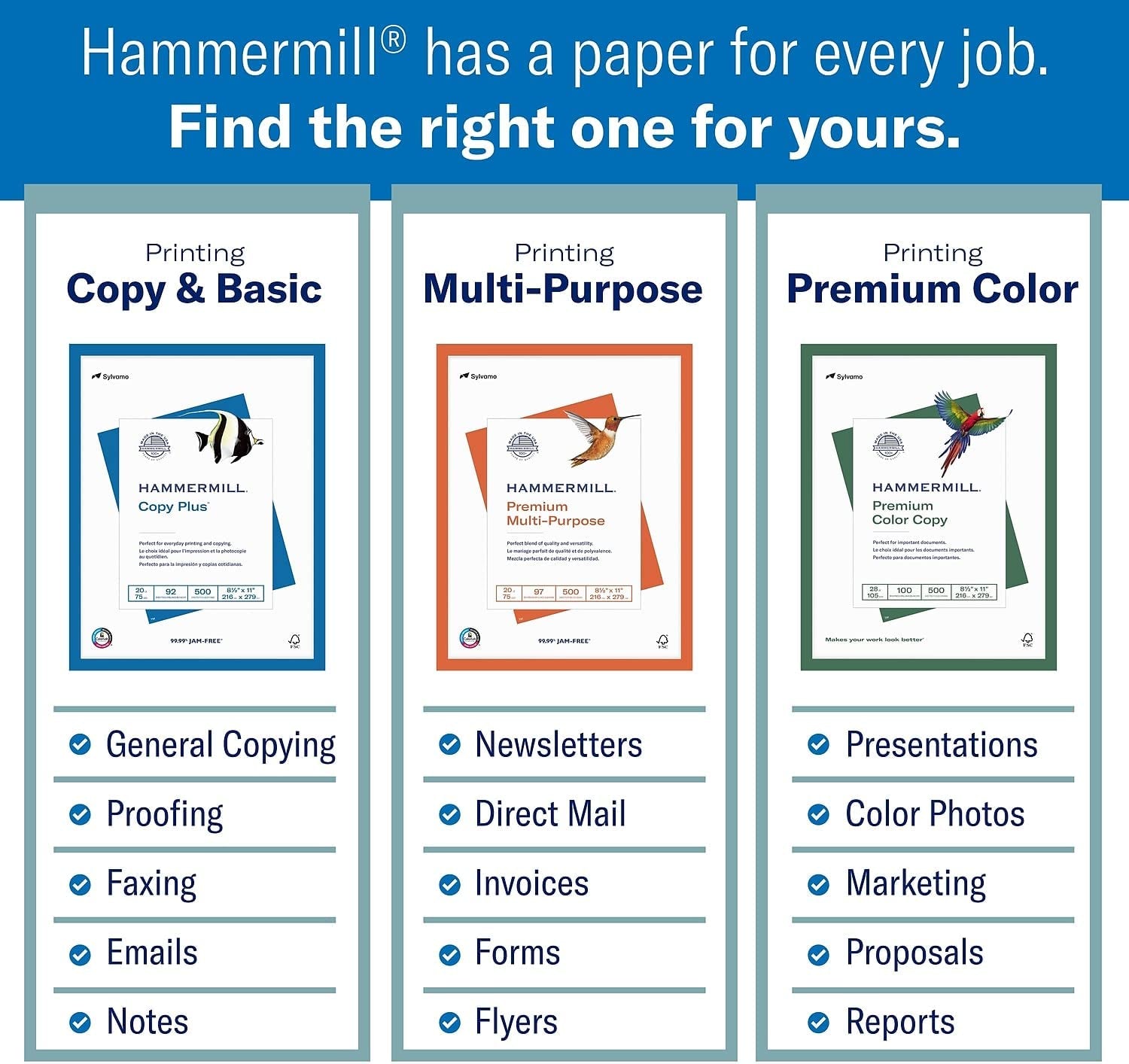 Premium Multipurpose Printer Paper, 24 lb, 8.5 x 11 inches, 5 Reams (2,500 Sheets), 97 Bright, Made in the USA, Model 105810C