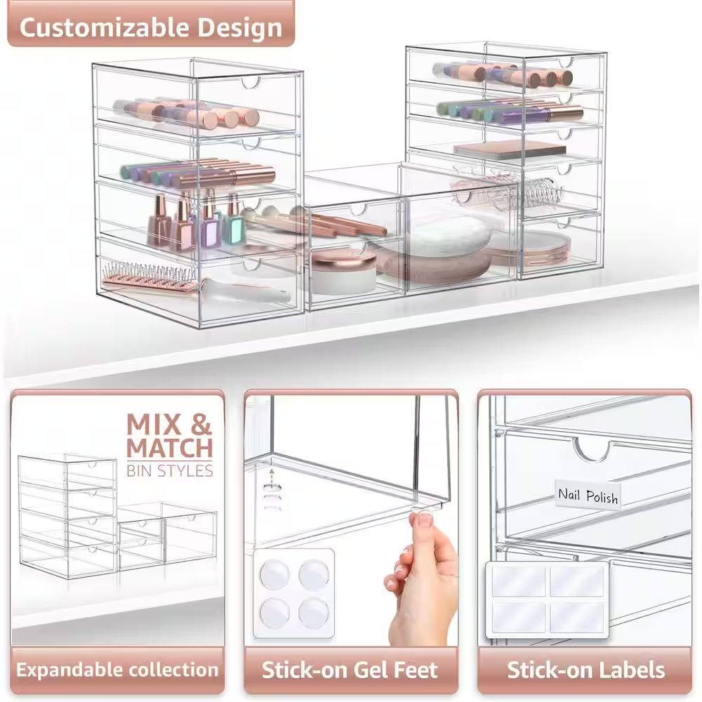 Stackable 12 Drawers Cosmetic Organizer Clear