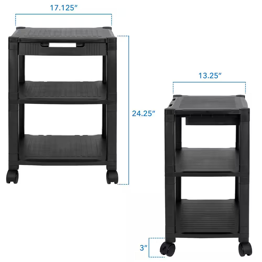 Transform Your Home Office with Our Stylish 17" Triple Shelf Black Printer Cart – Ideal for Under-Desk Organization! 🖨️✨