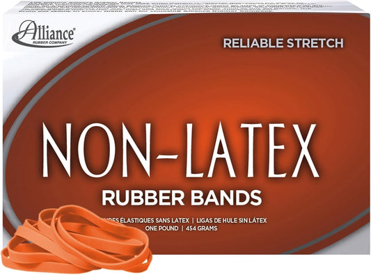 Rubber 37646#64 Non-Latex Rubber Bands, 1 Lb Box Contains Approx. 380 Bands (3 1/2" X 1/4", Orange)