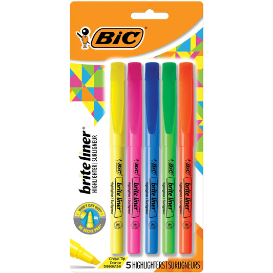 Brite Liner Highlighter, Chisel Point, Assorted Colors, 5 Count