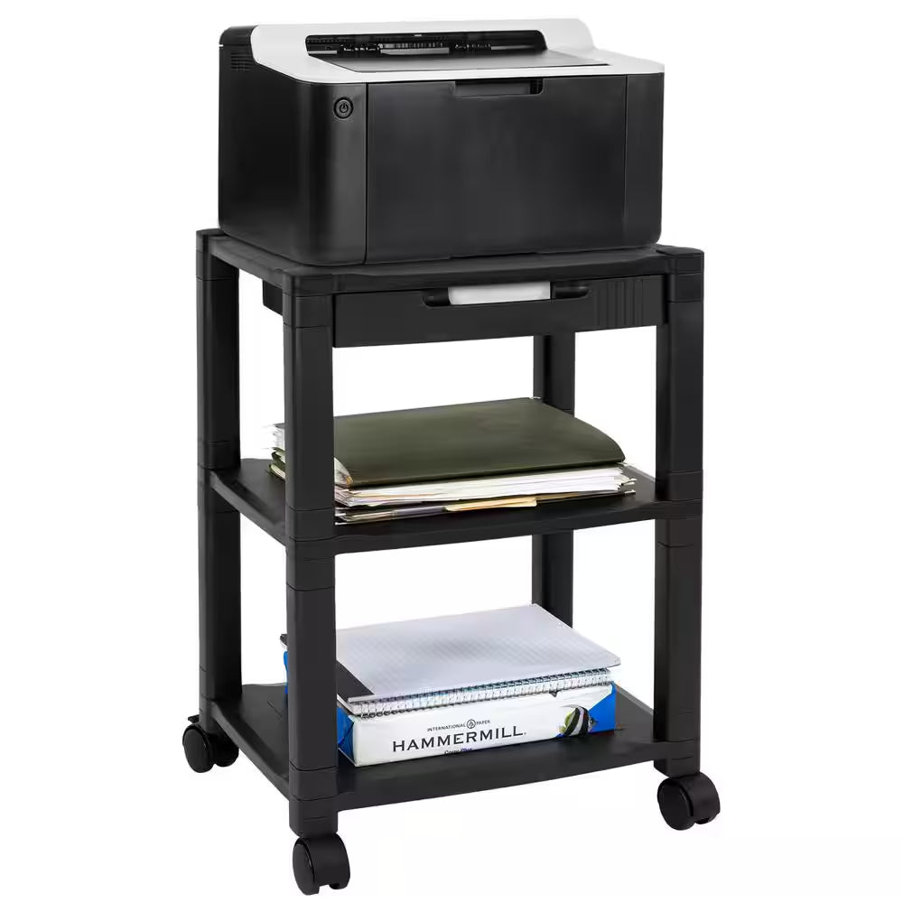 Transform Your Home Office with Our Stylish 17" Triple Shelf Black Printer Cart – Ideal for Under-Desk Organization! 🖨️✨