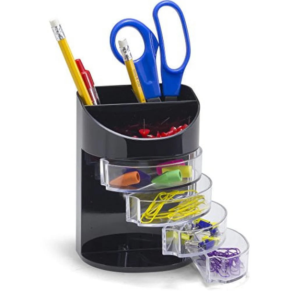 Elevate Your Workspace with Our Chic Black & Clear 7-Compartment Supply Organizer! 🖤✨