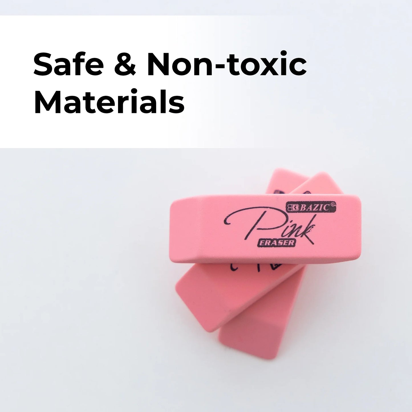 BAZIC Pink Eraser Latex Free Bevel Erasers Block Erasers (4/Pack), 1-Pack