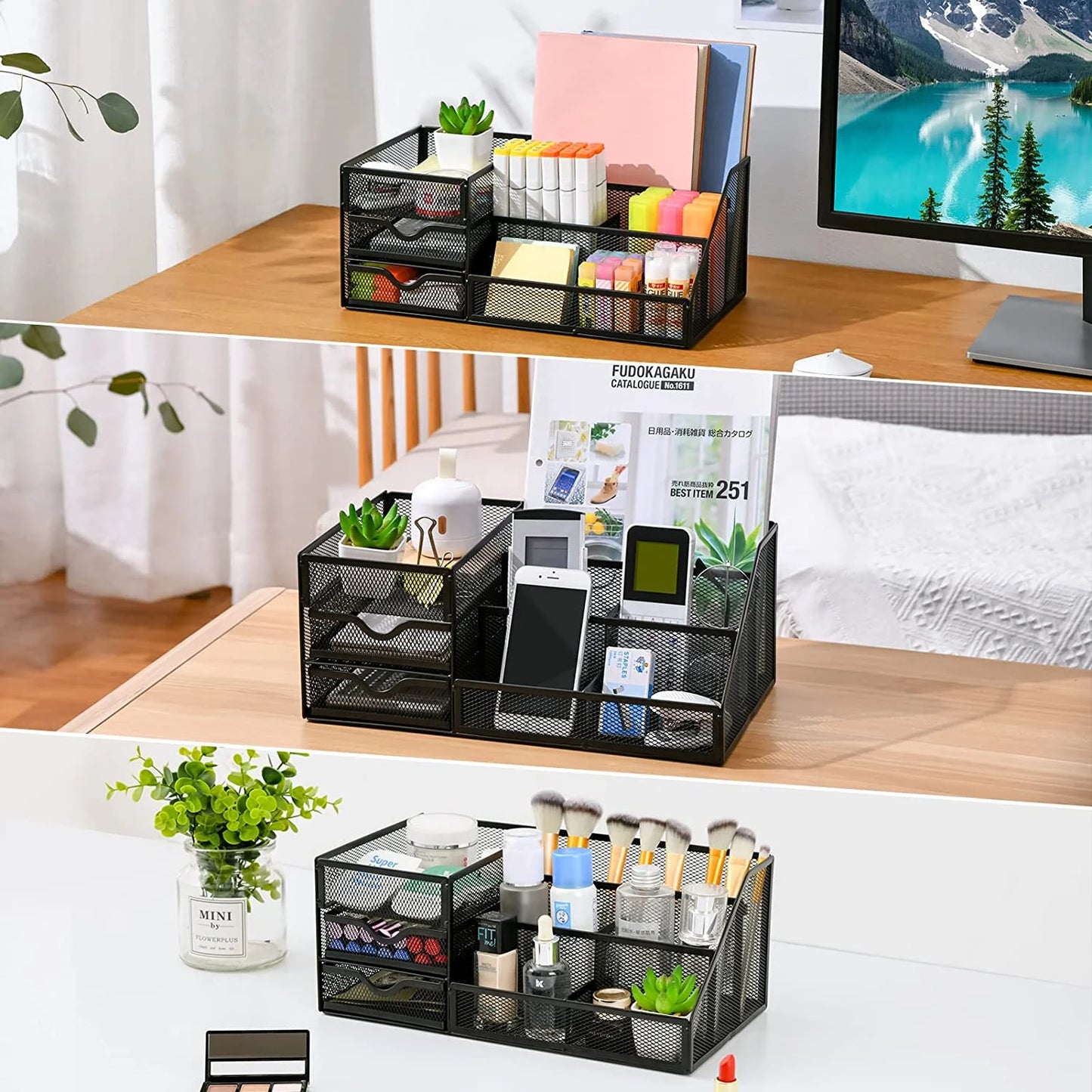 Stylish Mesh Desk Organizer with Drawers - Perfect for Office Supplies & Desktop Organization (1 Pack)