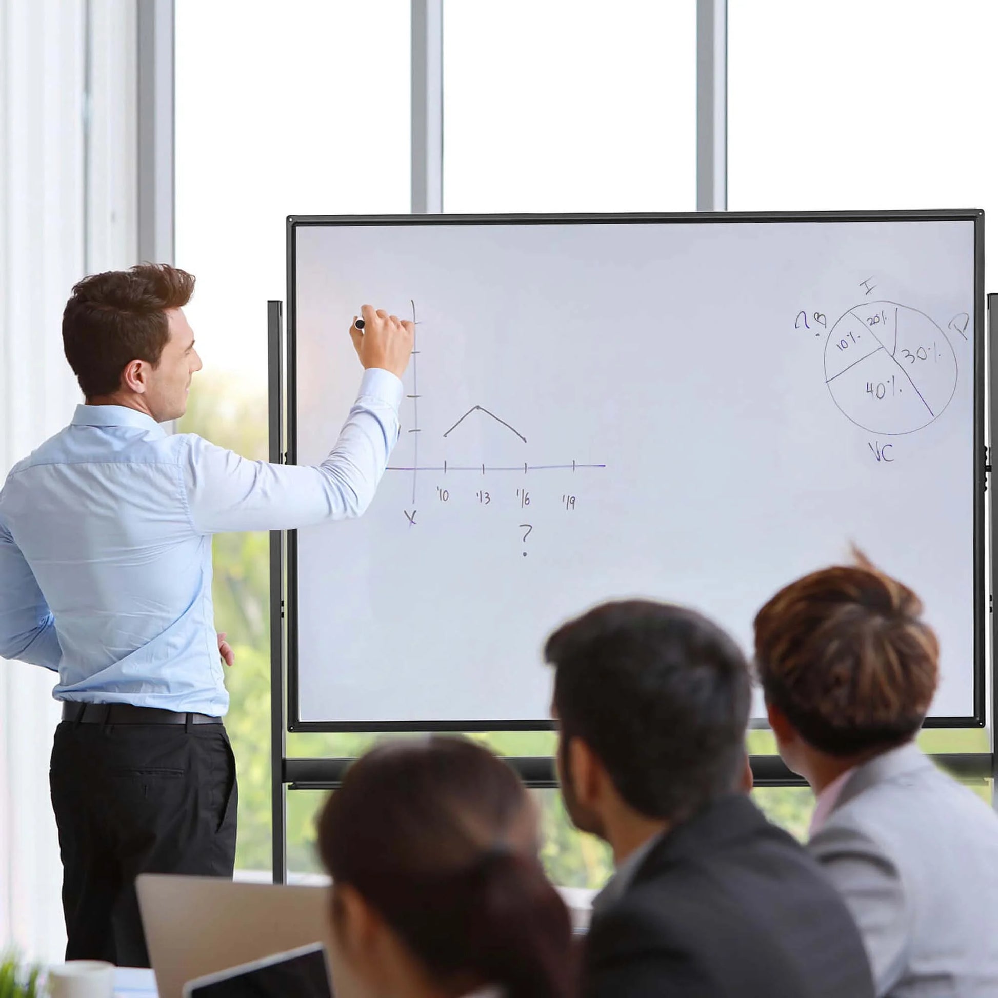 48''X36'' Mobile Magnetic Double-Sided Reversible Whiteboard Height Adjust