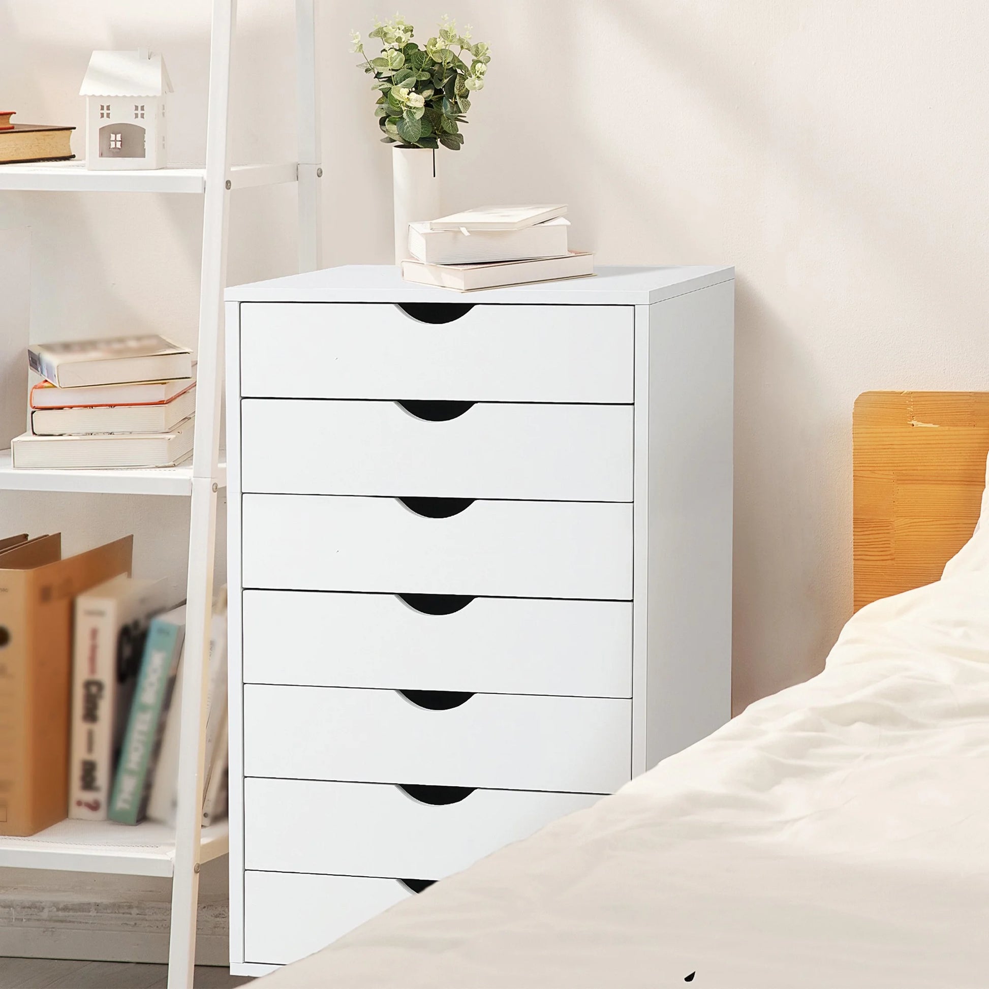 7-Drawer File Cabinet, Lateral Filing under Desk Storage Organizer with Wheels for Home Office, White