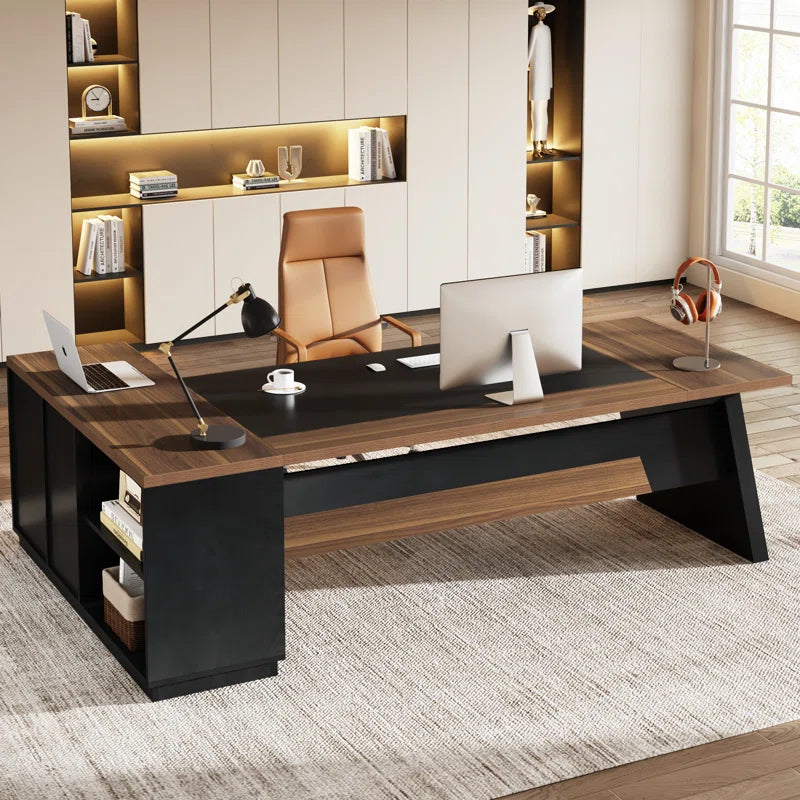 L-Shaped Executive Office Desk with Drawers and File Cabinet