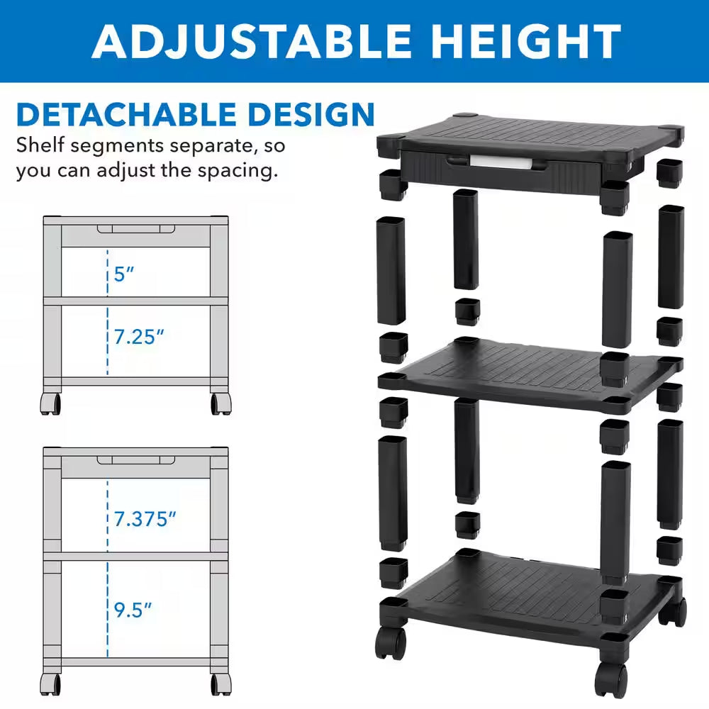 Transform Your Home Office with Our Stylish 17" Triple Shelf Black Printer Cart – Ideal for Under-Desk Organization! 🖨️✨