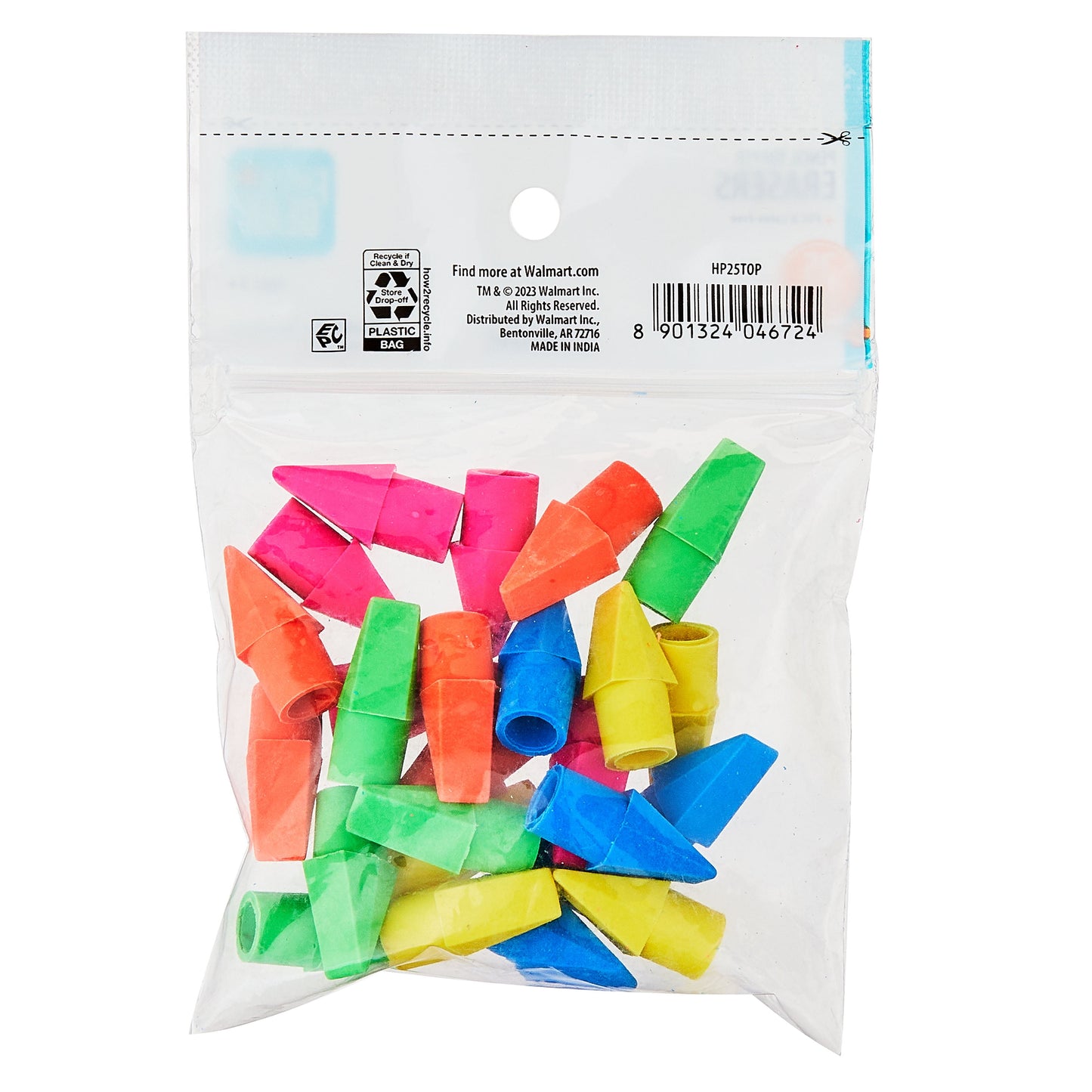 Pencil Cap Erasers, 25 Count – Assorted Colors, Smudge-Free, Fits #2 Pencils