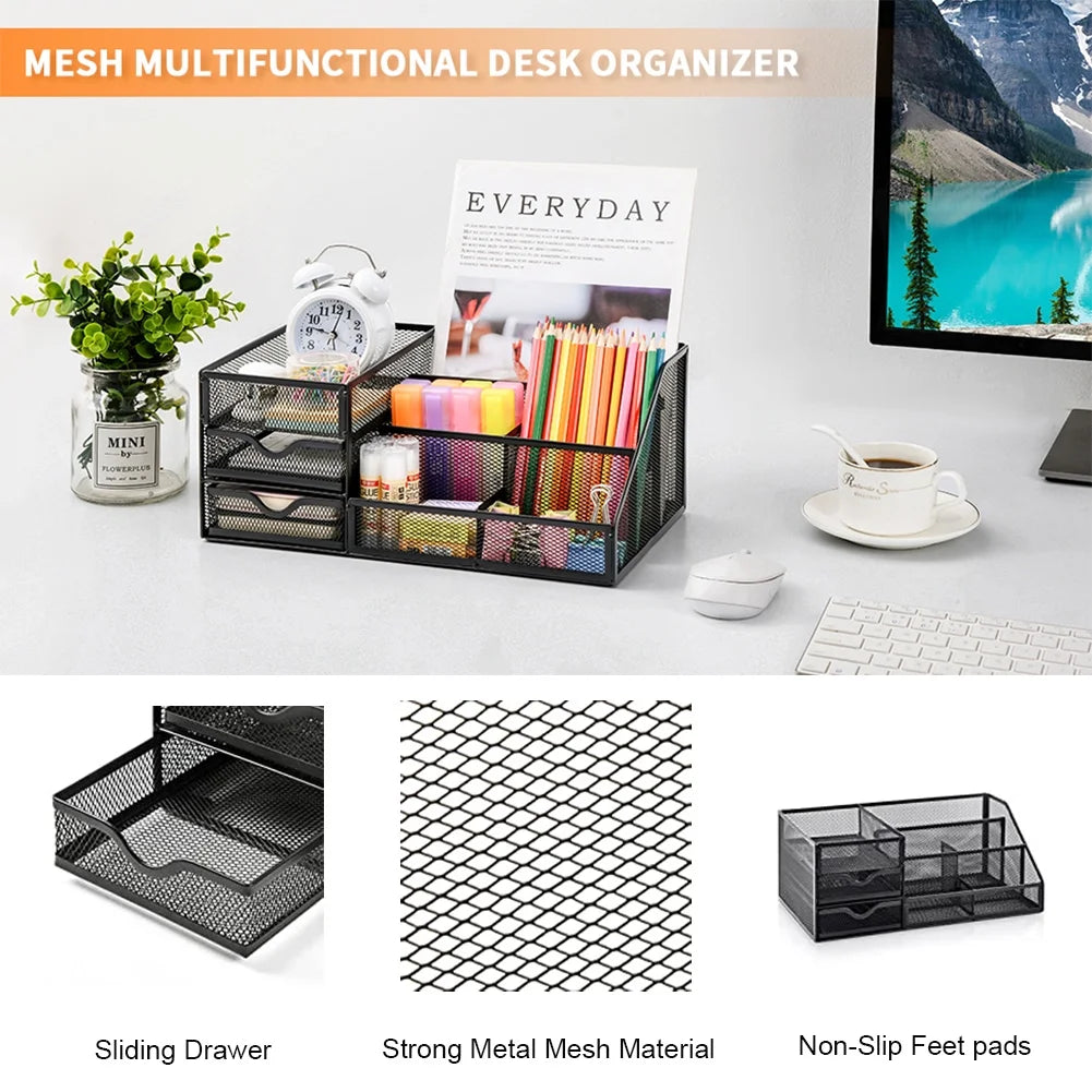 Stylish Mesh Desk Organizer with Drawers - Perfect for Office Supplies & Desktop Organization (1 Pack)