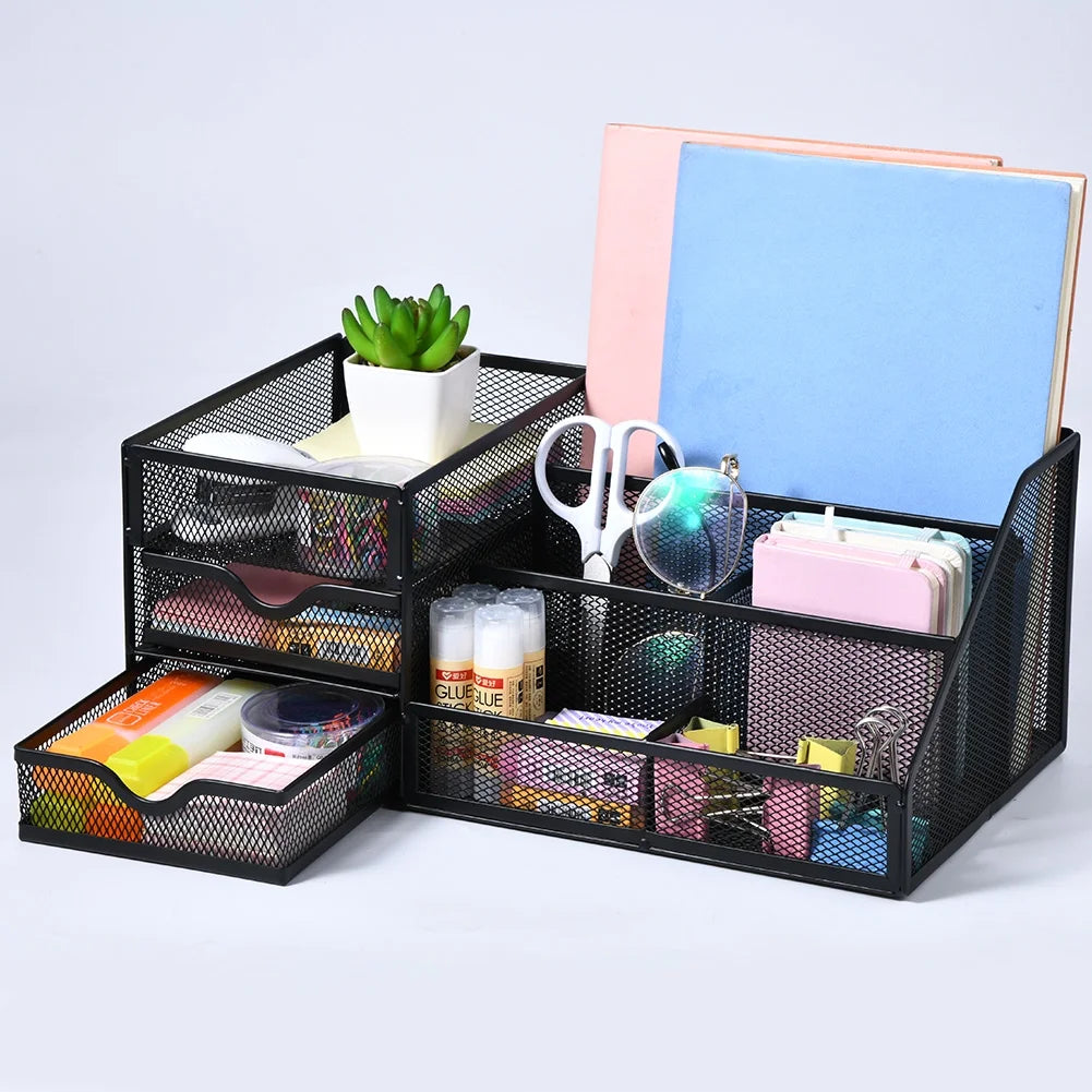 Stylish Mesh Desk Organizer with Drawers - Perfect for Office Supplies & Desktop Organization (1 Pack)