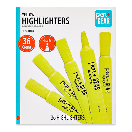 Illuminate Your Notes with Our 36-Pack of Bright Yellow Chisel Tip Highlighters!