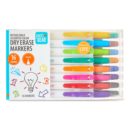 Retractable Dry Erase Markers, Muti Colors, 16 Count, Fine Tip